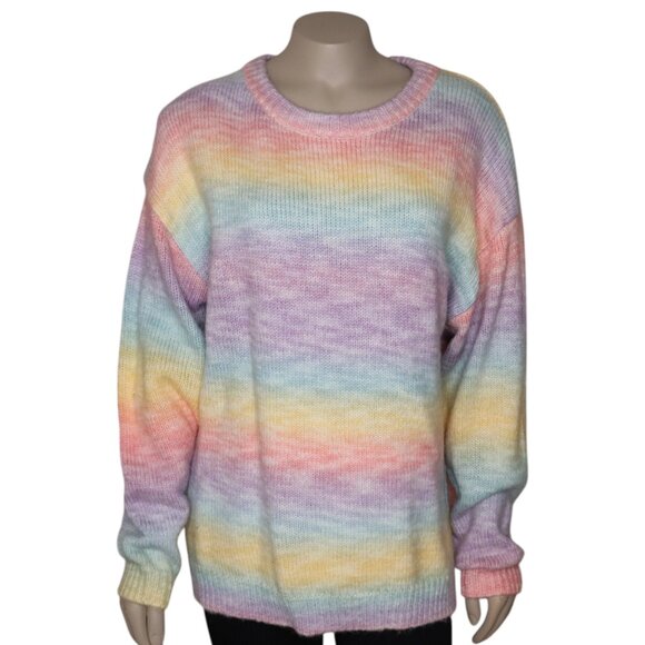 Frankies Bikinis Womens M/L Rainbow Striped Knit Sweater - Picture 1 of 10